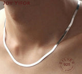 925 Silver Flat Snake Link Chain Necklace Unisex Lobster Clasp Collar