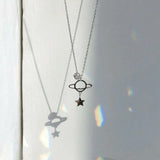 925 Silver Red Planet Moon Necklace CZ Zircon Clavicle Chain