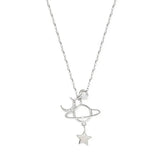 925 Silver Red Planet Moon Necklace CZ Zircon Clavicle Chain