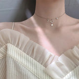 925 Silver Red Planet Moon Necklace CZ Zircon Clavicle Chain