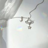 925 Silver Red Planet Moon Necklace CZ Zircon Clavicle Chain
