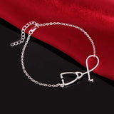 925 Silver Stethoscope Heart Necklace Bracelet Set Women Wedding Jewelry