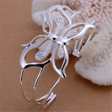 925 Sterling Silver Butterfly Bracelet Set with Crystal, Adjustable Size