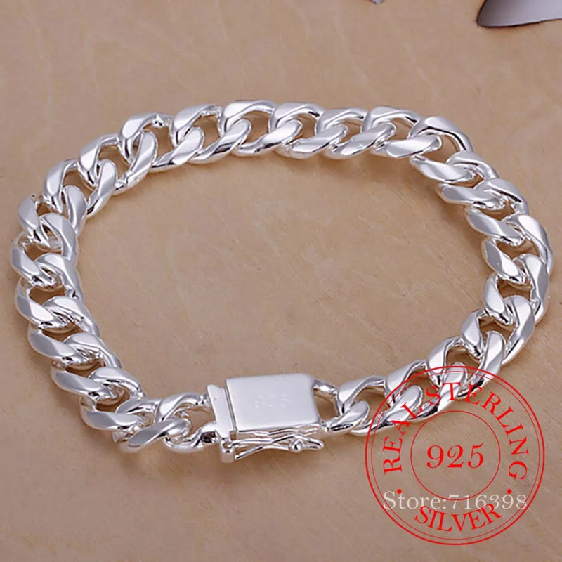 925 Sterling Silver Men Bracelet Chain Bangle