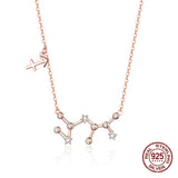 925 Silver 12 Constellation Rose Pendant Necklace with Clear CZ for Women
