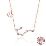 925 Silver 12 Constellation Rose Pendant Necklace with Clear CZ for Women