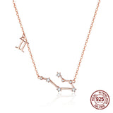925 Silver 12 Constellation Rose Pendant Necklace with Clear CZ for Women