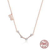 925 Silver 12 Constellation Rose Pendant Necklace with Clear CZ for Women