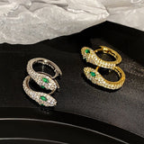 925 Silver Snake Earrings with Emerald Zircon