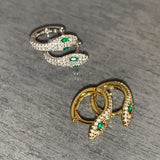 925 Silver Snake Earrings with Emerald Zircon