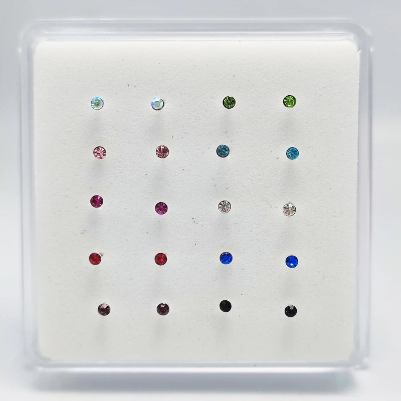 925 Silver 2mm Crystal Nose Stud Pin Jewelry Nariz Piercing Nez 20PCS