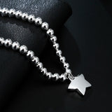 925 Silver 4MM Bead Chain Star Pendant Bracelet Women's Wedding Party Jewelry