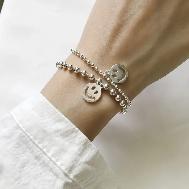 Sterling Silver Smiley Face Charm Bracelet for Women