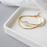 925 Silver Zircon Double Layer Bracelets Adjustable City Wild Square Jewelry