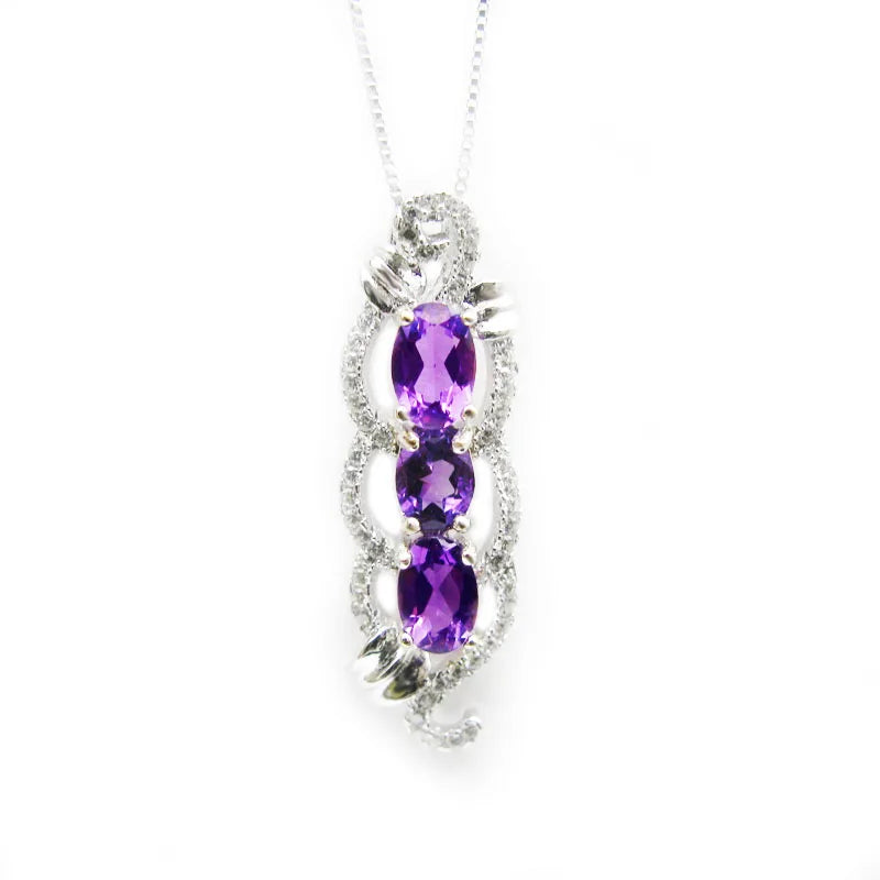 925 Silver Amethyst Pendant Women Necklace Fine Jewelry