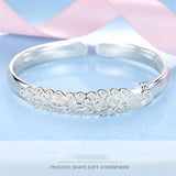 925 Silver Peacock Bracelet for Women, Adjustable