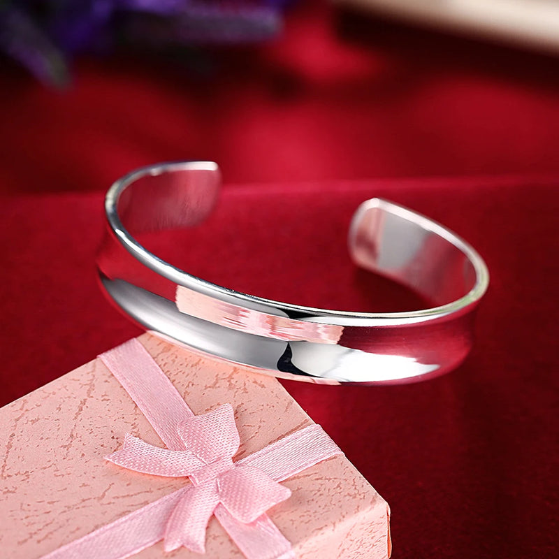 925 Silver Cuff Bangle Bracelets Women Men Party Wedding Jewelry