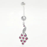 925 Silver Belly Bar Peahen Pink Zircon Body Piercing