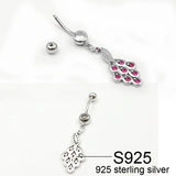 925 Silver Belly Bar Peahen Pink Zircon Body Piercing
