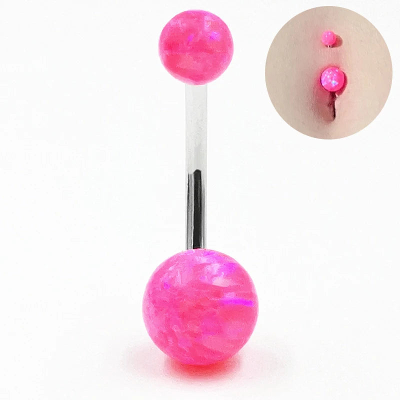 925 Sterling Silver Opal Belly Button Ring Navel Rings 14G Piercing