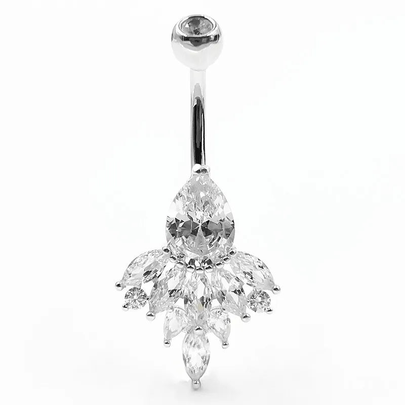 925 Silver Peafowl CZ Clear Belly Button Ring