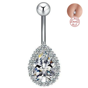 925 Silver Tear Drop Navel Piercing Ring Clear CZ Navel Rings Belly Piercing