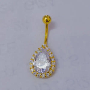 925 Silver Tear Drop Navel Piercing Ring Clear CZ Navel Rings Belly Piercing