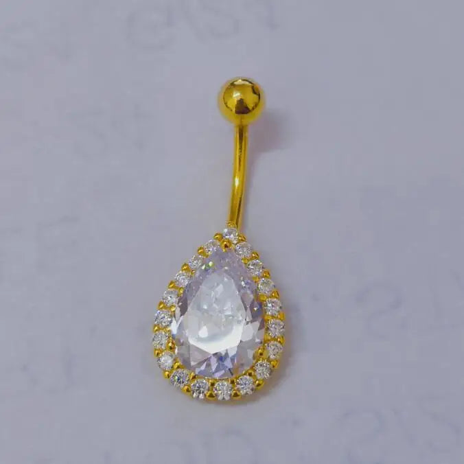 925 Silver Tear Drop Navel Piercing Ring Clear CZ Navel Rings Belly Piercing