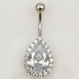 925 Silver Tear Drop Navel Piercing Ring Clear CZ Navel Rings Belly Piercing