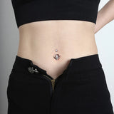 925 Silver Belly Button Bar Ring Heat Shape Flower Navel Piercing