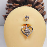 925 Silver Belly Button Bar Ring Heat Shape Flower Navel Piercing