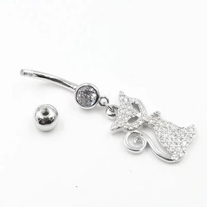 925 Silver Belly Button Ring with Clear CZ Navel Rings