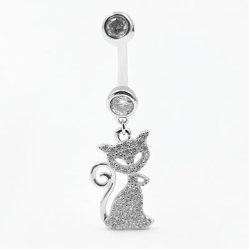925 Silver Belly Button Ring with Clear CZ Navel Rings