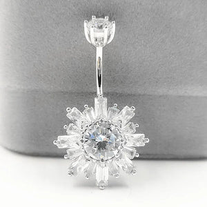 925 Silver Belly Button Ring Flower CZ Navel Piercing Jewelry