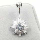 925 Silver Belly Button Ring Flower CZ Navel Piercing Jewelry