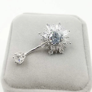 925 Silver Belly Button Ring Flower CZ Navel Piercing Jewelry