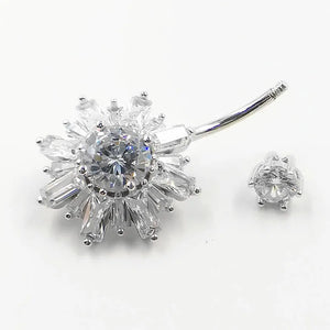 925 Silver Flower CZ Navel Ring Belly Button Piercing