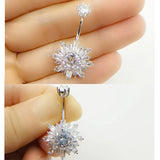 925 Silver Flower CZ Navel Ring Belly Button Piercing