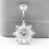 925 Silver Flower CZ Navel Ring Belly Button Piercing