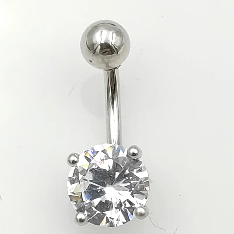 925 Silver Belly Button Ring Clear CZ Navel Piercing Jewelry
