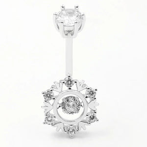 925 Silver Belly Button Ring Snow Clear CZ Barbell Piercing