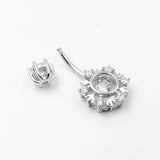 925 Silver Belly Button Ring Snow Clear CZ Barbell Piercing
