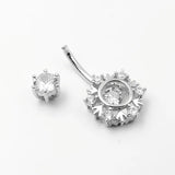 925 Silver Belly Button Ring Snow Clear CZ Barbell Piercing