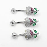 925 Silver Belly Button Ring Rose Flower CZ Navel Piercing Jewelry