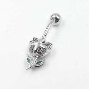 925 Silver Belly Button Ring Rose Flower CZ Navel Piercing Jewelry