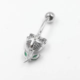 925 Silver Belly Button Ring Rose Flower CZ Navel Piercing Jewelry