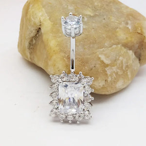 925 Silver Belly Button Rings with Square CZ Navel Piercing Jewelry