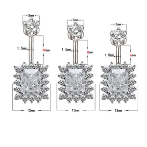 925 Silver Belly Button Rings with Square CZ Navel Piercing Jewelry