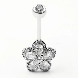 925 Silver Belly Button Ring Cubic Zircon Navel Barbell Body Jewelry