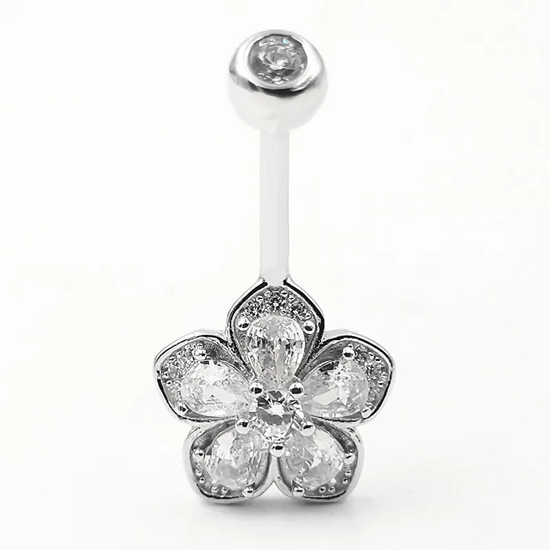 925 Silver Belly Button Ring Cubic Zircon Navel Barbell Body Jewelry